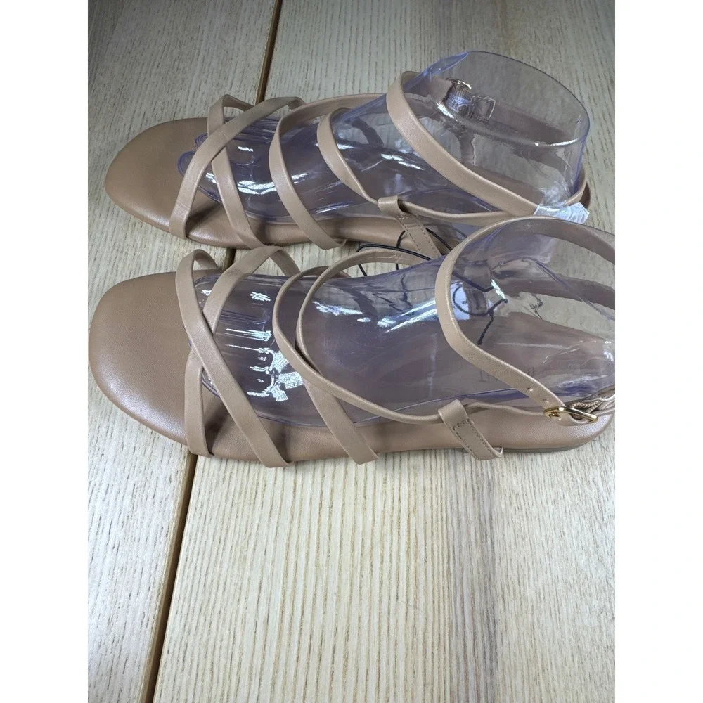 Lane Bryant‎ Womens 10W Tan Beige Multi Strap Flat Gladiator Square Toe NWT